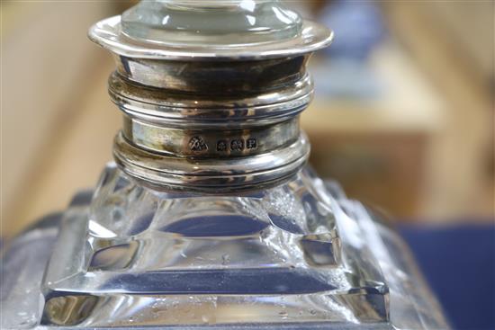A 1930s Art Deco silver collared glass decanter and stopper, Adie Bros., Birmingham, 1939, 23cm.